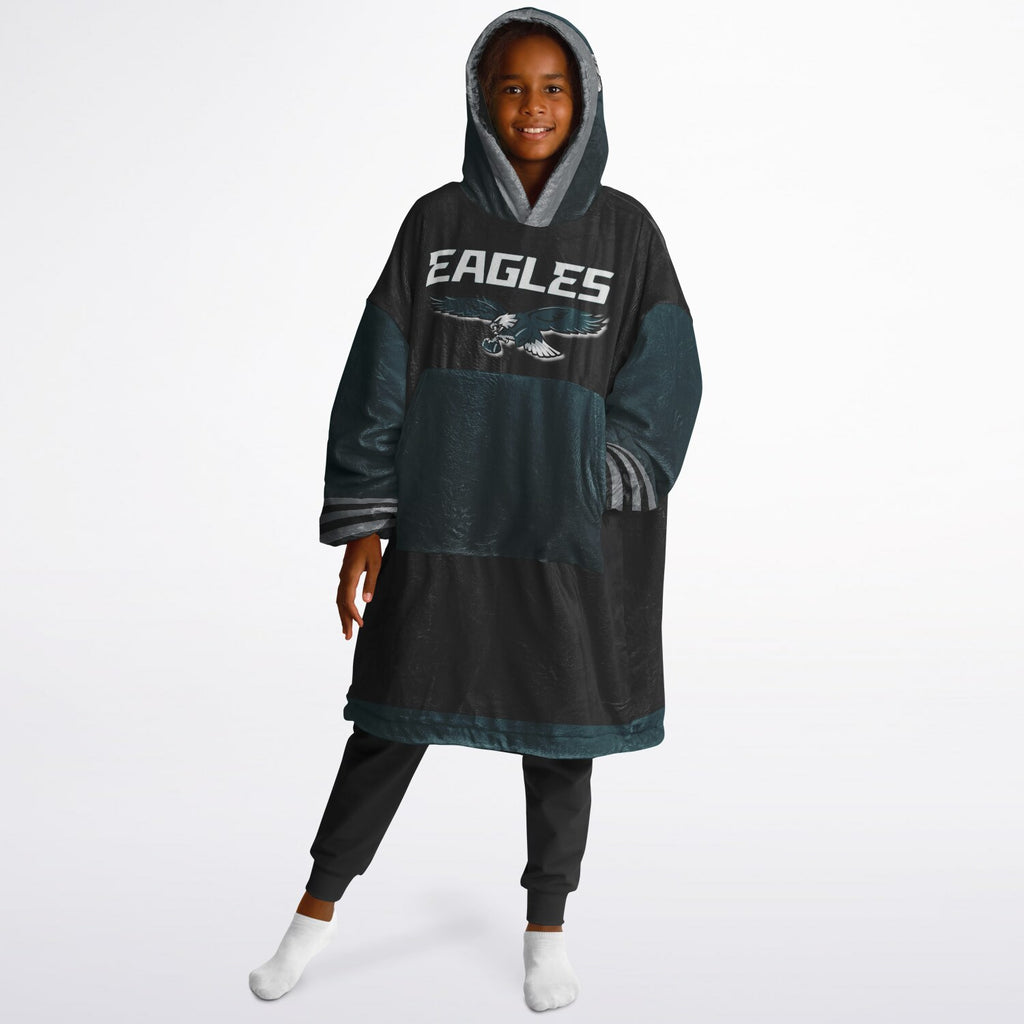 Youth  Eagles Reversible Cozy Cuddle Hoodie Eagles, 2 in 1, Green & Black Hooded Blanket for Young Fans copy