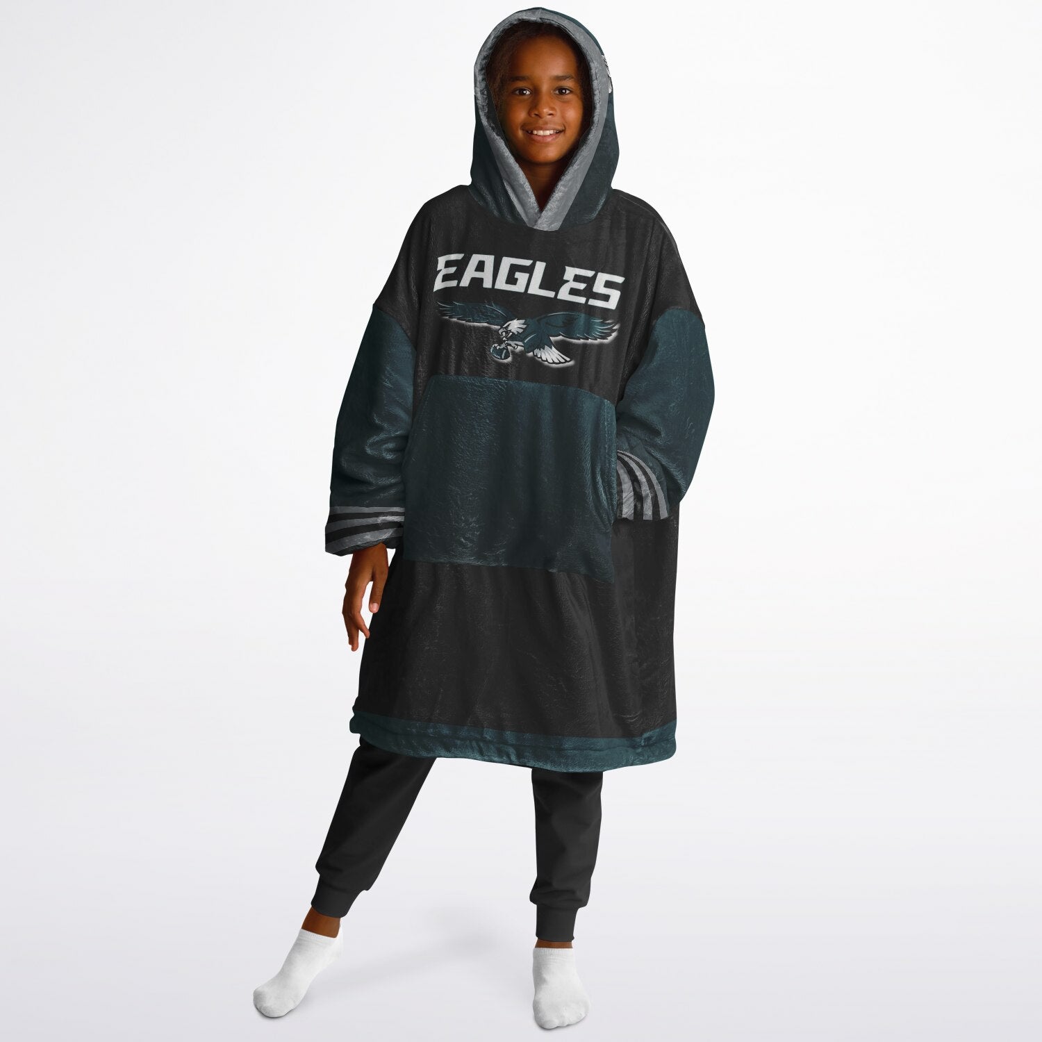 Youth  Eagles Reversible Cozy Cuddle Hoodie Eagles, 2 in 1, Green & Black Hooded Blanket for Young Fans copy