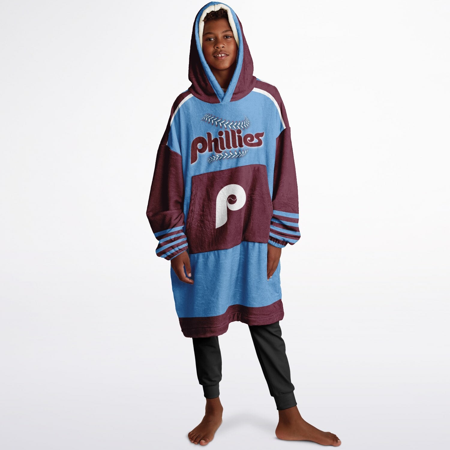 Youth Phillies Retro Light Blue Game Day Lounge Hoodie Great Gift for Young Fans
