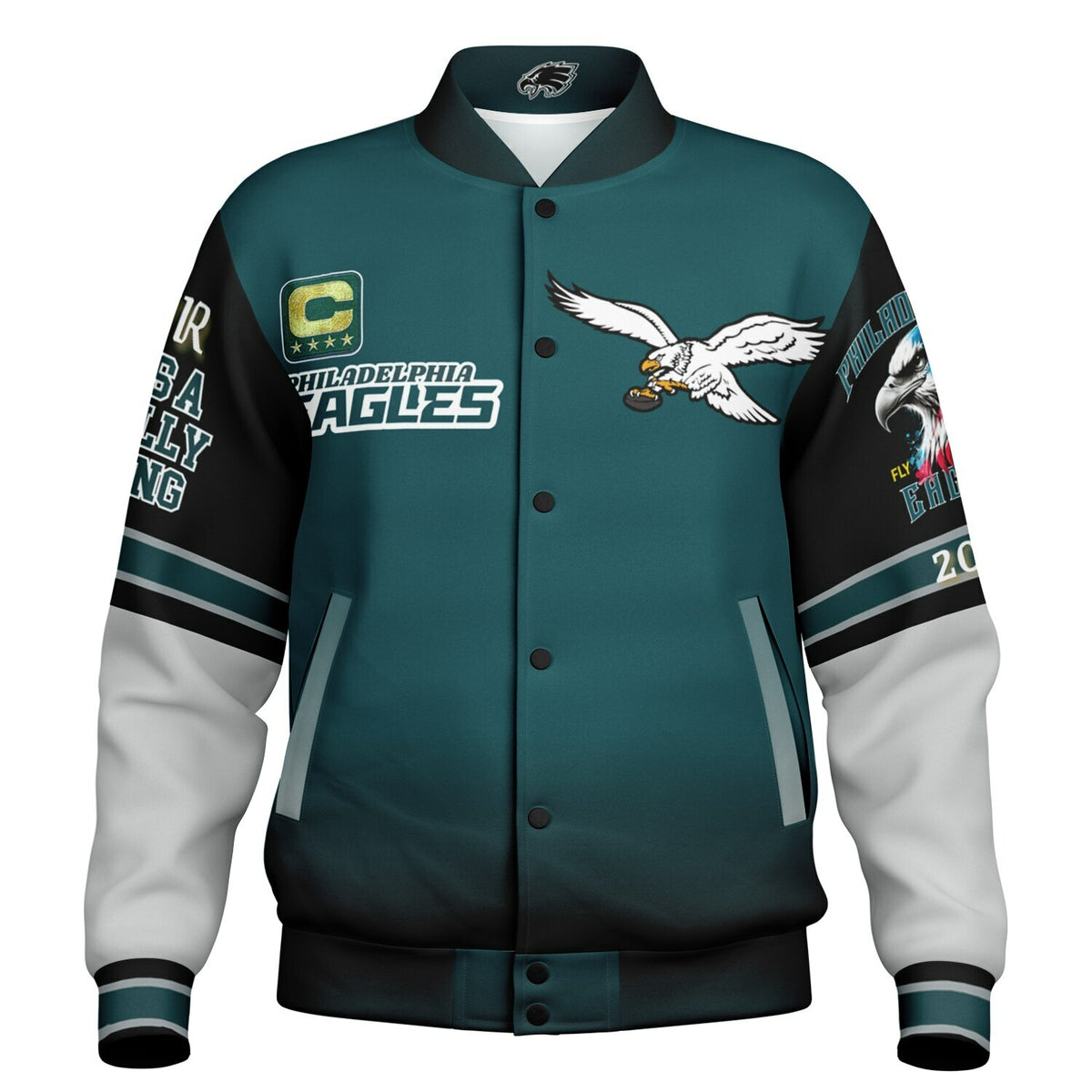 Eagles Super Bowl Edition Midnight Green White Eagle Helmet Varsity Jacket