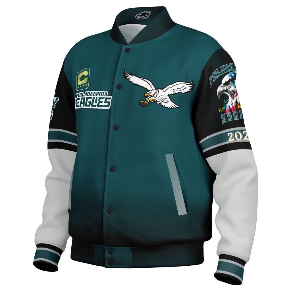 Eagles Super Bowl Edition Midnight Green White Eagle Helmet Varsity Jacket