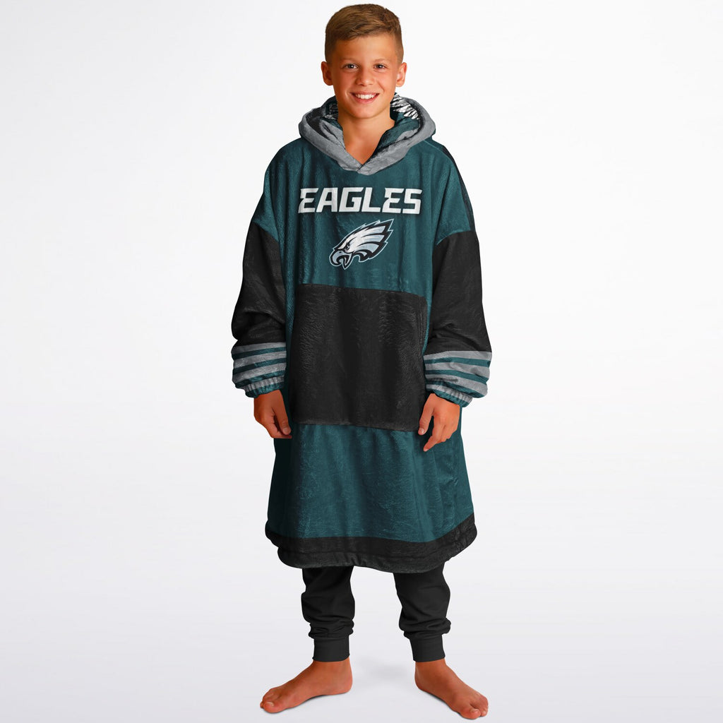 Youth  Eagles Reversible Cozy Cuddle Hoodie Eagles, 2 in 1, Green & Black Hooded Blanket for Young Fans copy