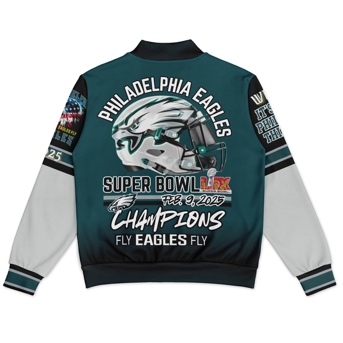 Eagles Super Bowl Edition Midnight Green White Eagle Helmet Varsity Jacket