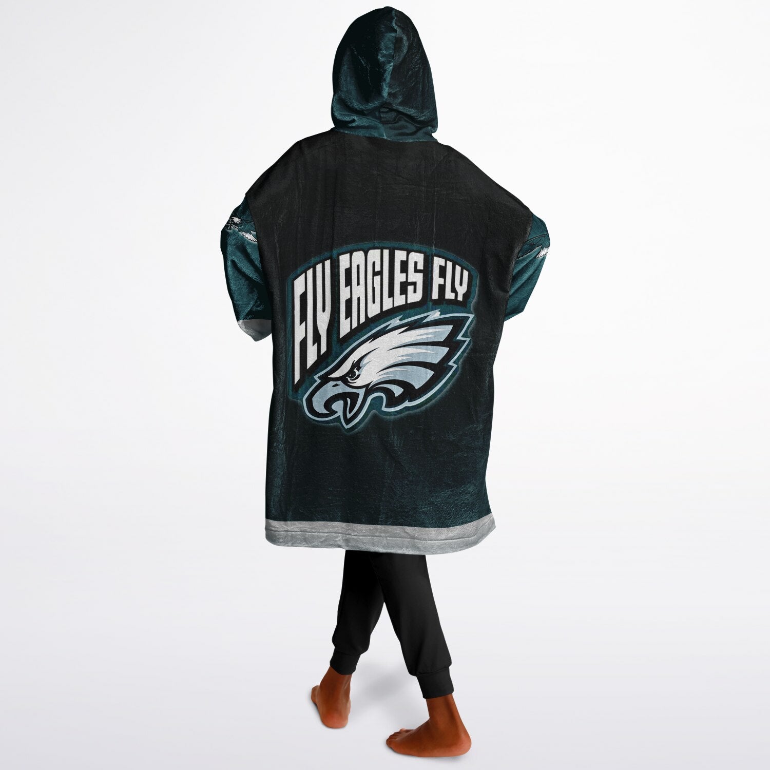 Youth Eagles  Black & Green Sleeves Design Cuddle Hoodie Great Gift for Young Fans copy