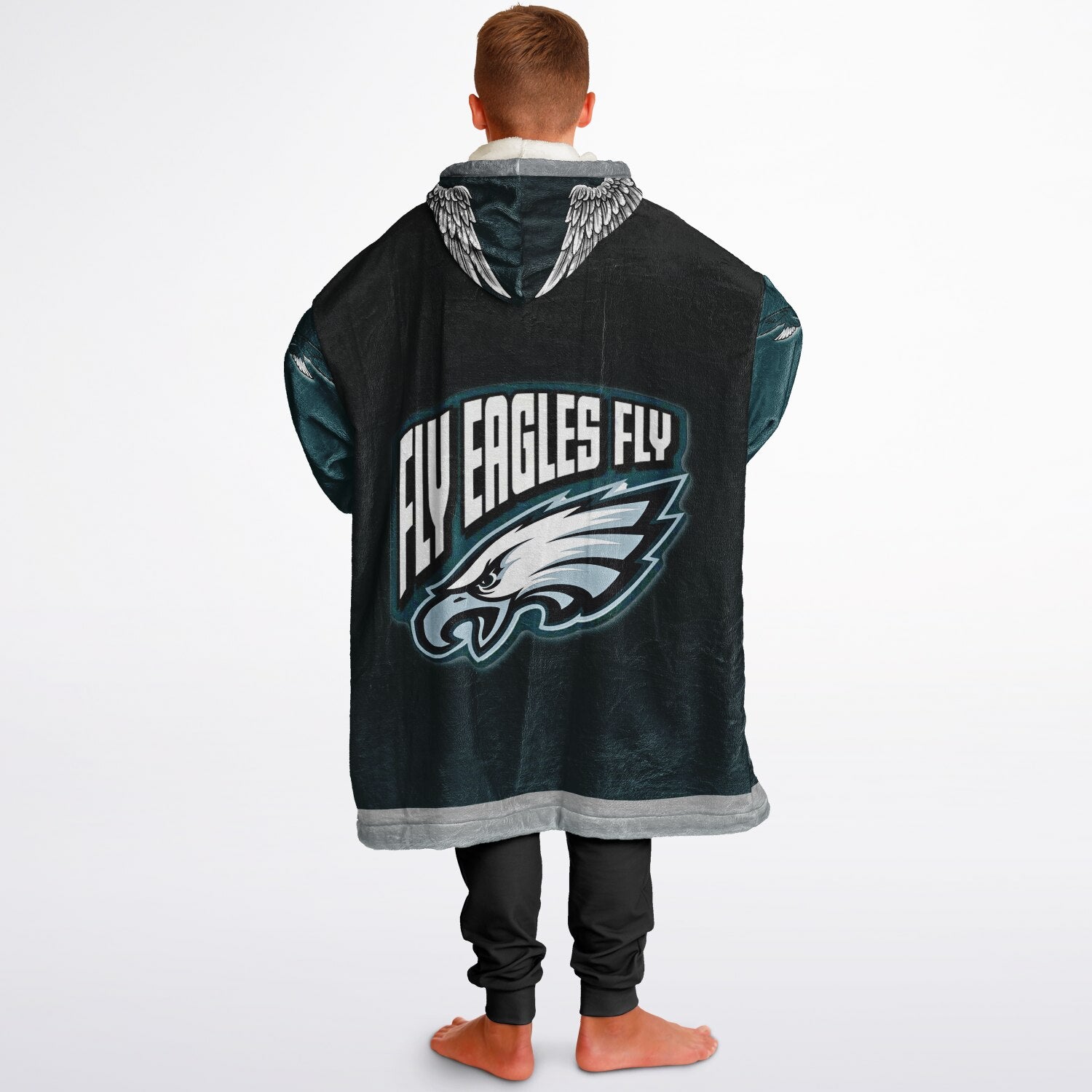 Youth Eagles  Black & Green Sleeves Design Cuddle Hoodie Great Gift for Young Fans copy