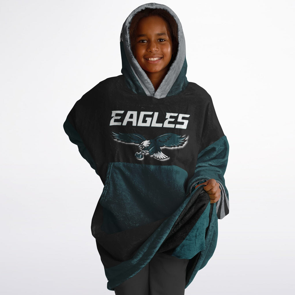 Youth  Eagles Reversible Cozy Cuddle Hoodie Eagles, 2 in 1, Green & Black Hooded Blanket for Young Fans copy