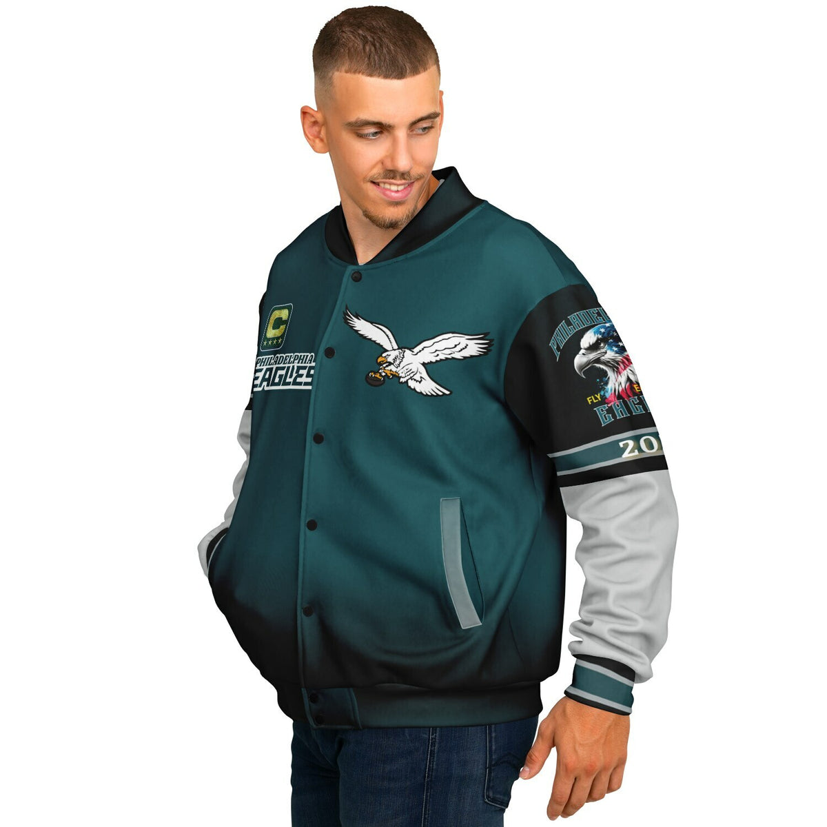 Eagles Super Bowl Edition Midnight Green White Eagle Helmet Varsity Jacket